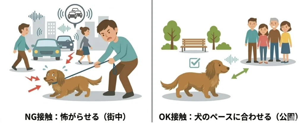 ダックスのやってはいけない社会化
（街中）