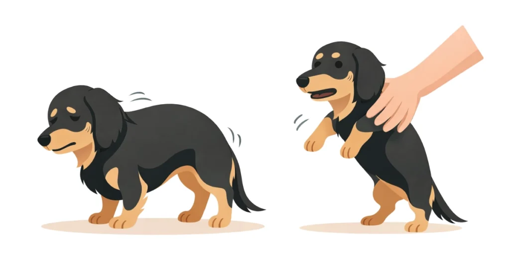 ダックスフンドヘルニアの初期症状一例図