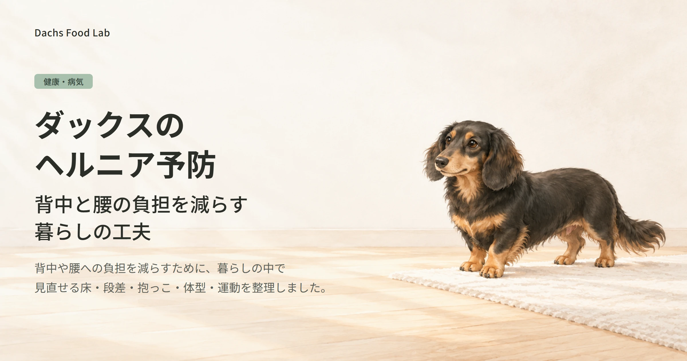 ダックスフンドの背中や腰への負担を減らす、暮らしの見直しを紹介する記事のアイキャッチ画像
