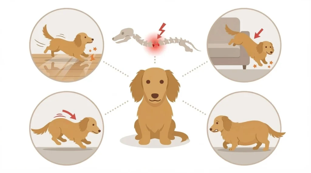 ダックスフンドが椎間板ヘルニアになる主な原因図