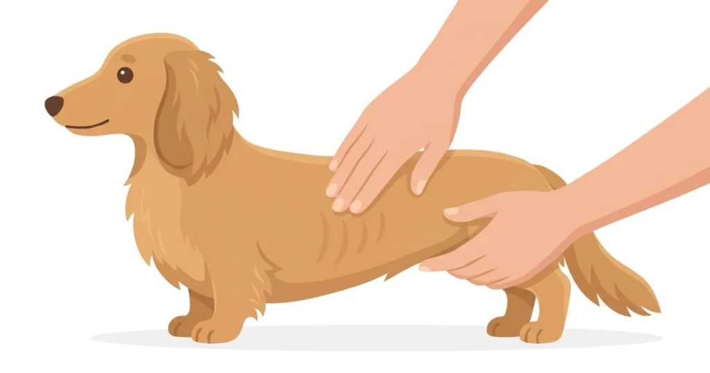 体形チェックをしているダックスフンド