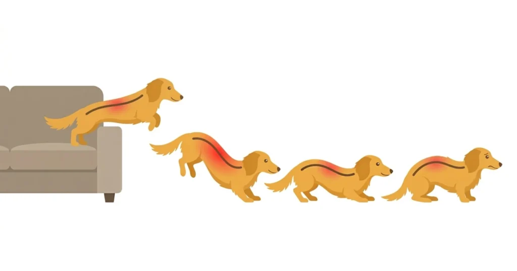 ダックスフンドのソファからジャンプの流れ