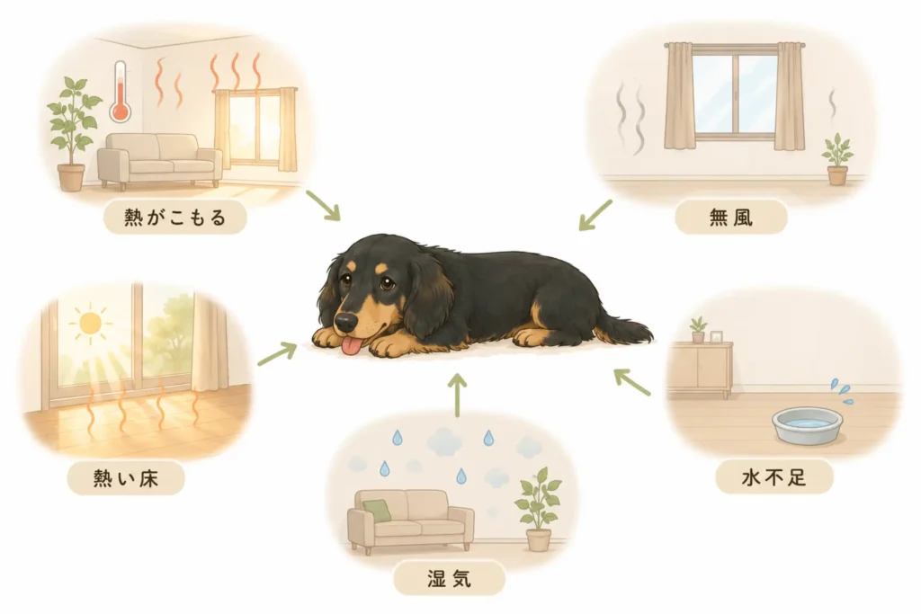避けたい夏の室内環境を整理する図解