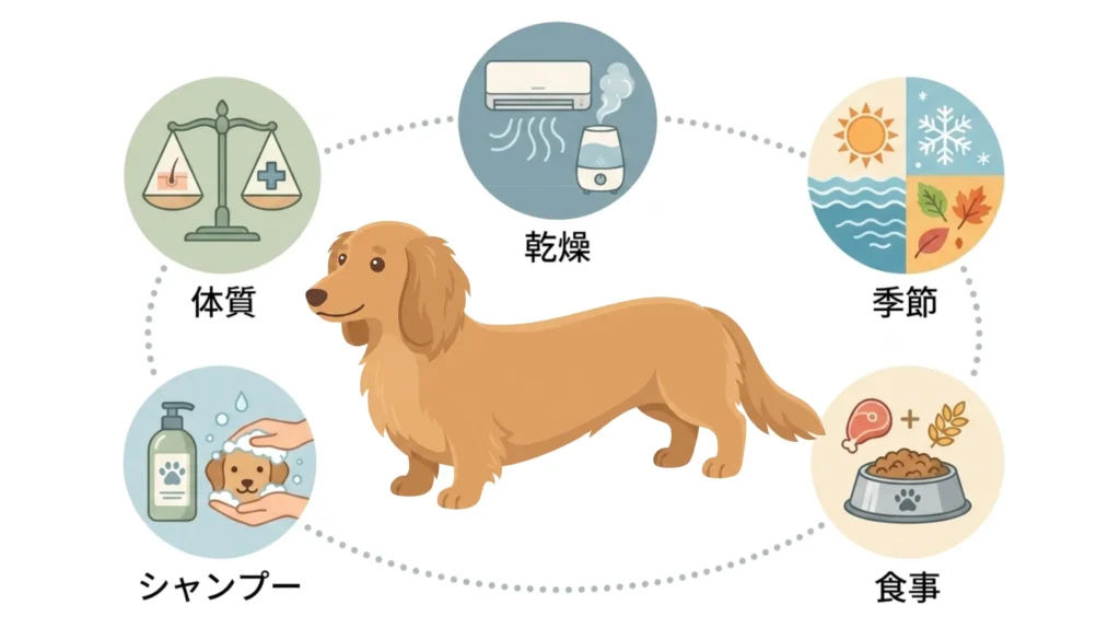 「皮膚・毛並みと生活要因」図解