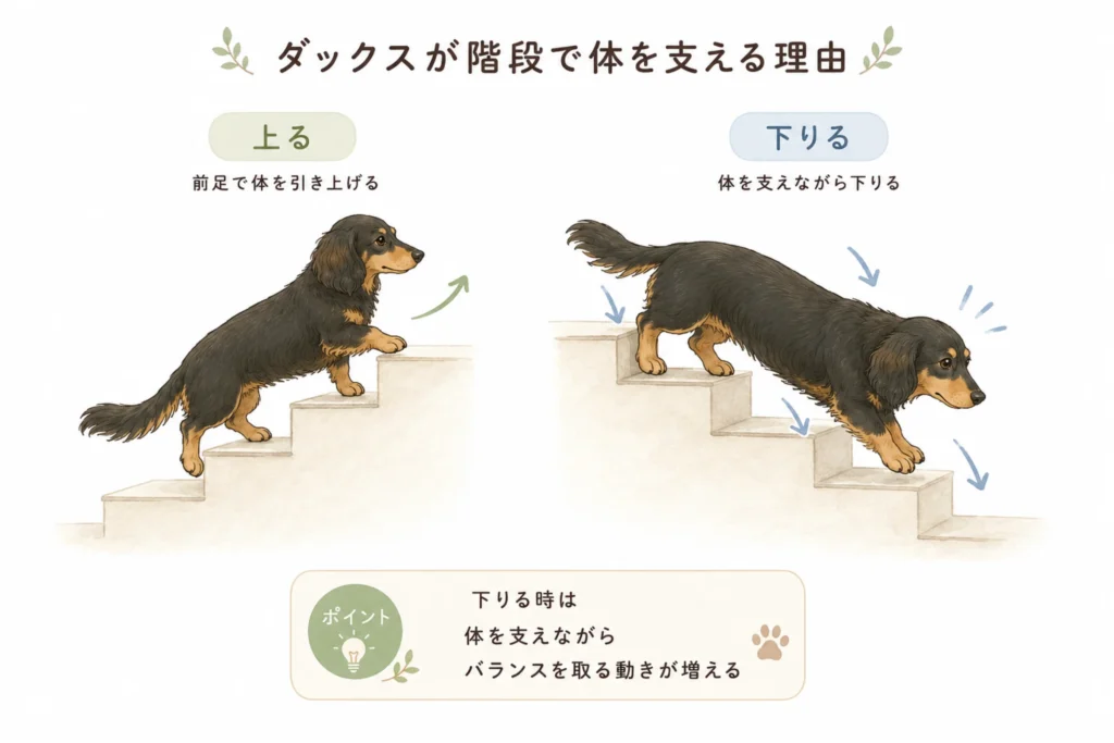 ダックスが階段で体を支えるイメージ