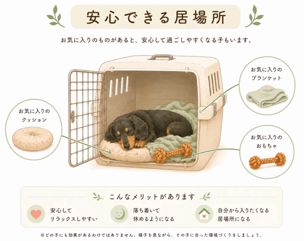 クレートは閉じ込める場所ではなく安心できる居場所というイメージ