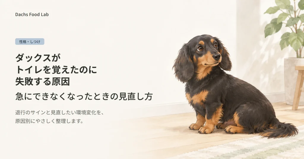 ダックスがトイレを覚えたのに失敗する原因と見直しポイントを紹介する記事のアイキャッチ画像
