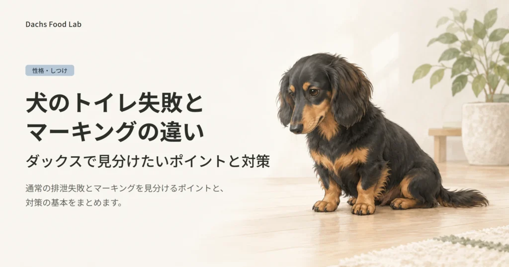 犬のトイレ失敗とマーキングの違いの見分け方と対策を紹介する記事のアイキャッチ画像