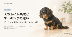 犬のトイレ失敗とマーキングの違いの見分け方と対策を紹介する記事のアイキャッチ画像